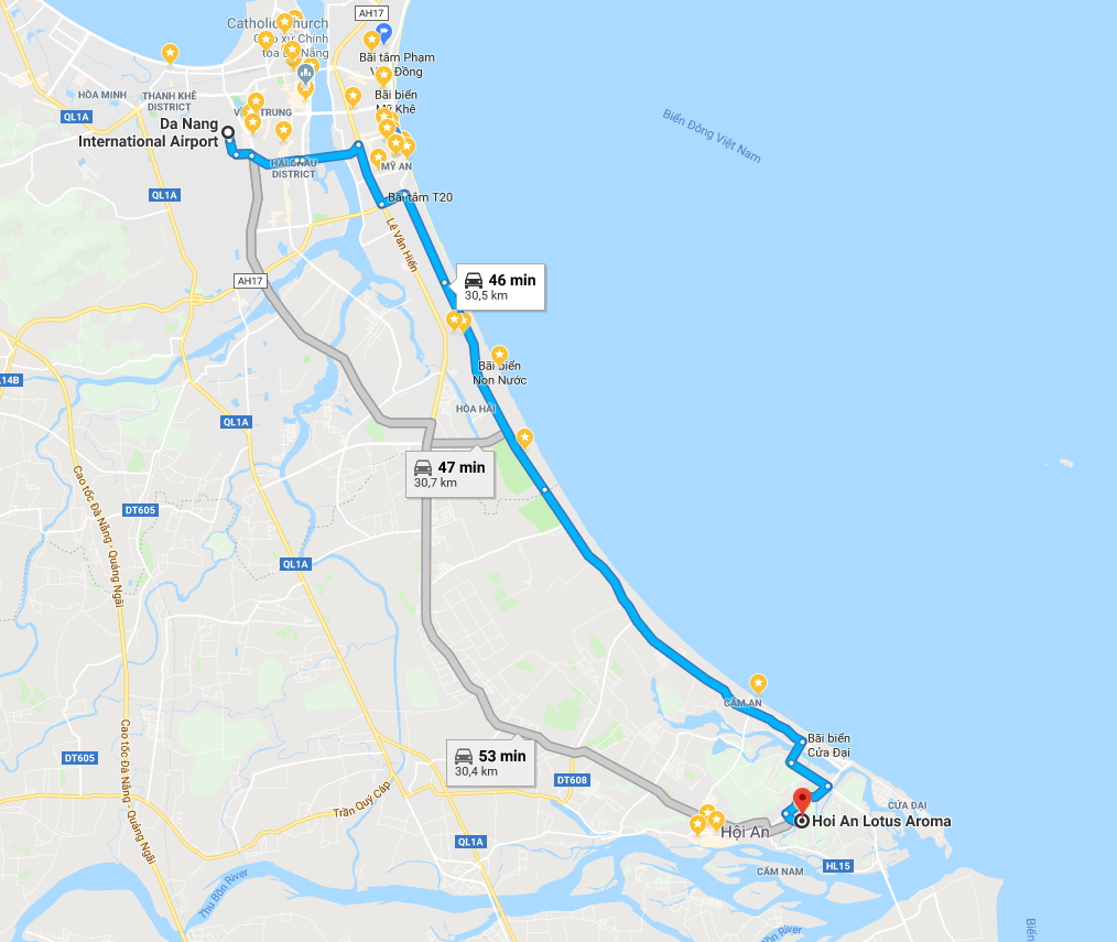 Directions from Da Nang Airport to the Villas